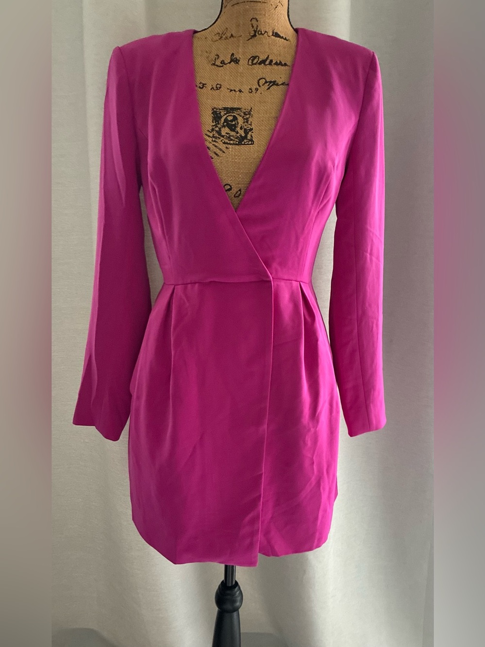 Fuchsia Long-Sleeve V-Neck Wrap Dress